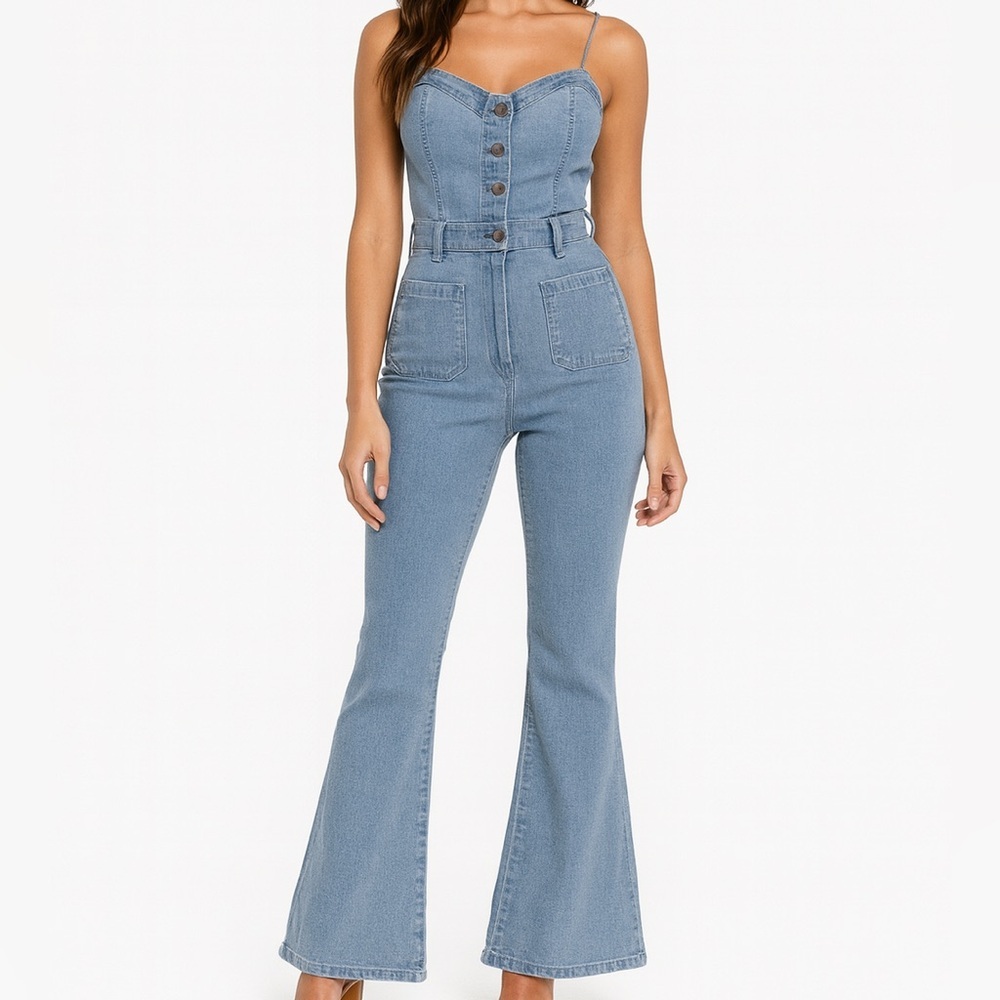 West of Melrose Denim Jumpsuit Flare Leg | Size M